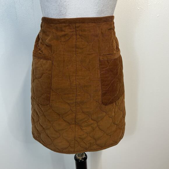Madewell Brown Quilted Corduroy Button Wrap Skirt Size 14 Boho Short Pockets - Picture 10 of 11